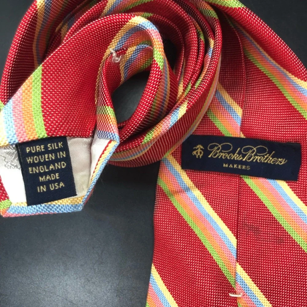 Vintage y2k Brooks Brothers Makers Red Chunky Striped Silk Tie